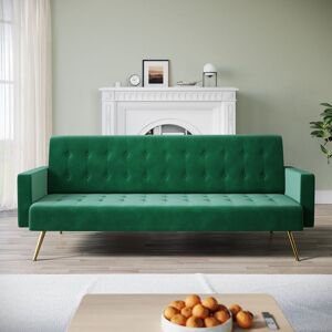 ELEGANT Modern Fabric Sofa Bed Click Clack Sofa Settee Recliner Couch, 3-levels Adjustable, Anti Slip Metal Legs, Velvet Cloth Fabric, Green, ELEGANT Modern Fabric Sofa Bed Click Clack Sofa Settee Recliner Couch, 3-levels Adjustable, Anti Slip Metal Legs, Velvet Cloth Fabric, Green,