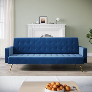 ELEGANT Modern Fabric Sofa Bed Click Clack Sofa Settee Recliner Couch, 3-levels Adjustable, Anti Slip Metal Legs, Velvet Cloth Fabric, Blue, 192x79x75cm ELEGANT Modern Fabric Sofa Bed Click Clack Sofa Settee Recliner Couch, 3-levels Adjustable, Anti Slip Metal Legs, Velvet Cloth Fabric, Blue, 192x79x75cm