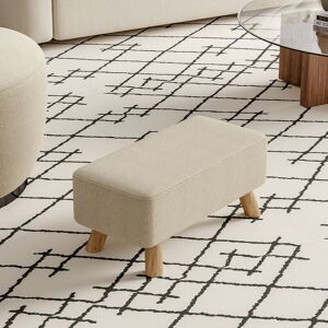 LIVINGANDHOME 57CM Linen Pouffe Footstool Wooden Legs, Beige LIVINGANDHOME 57CM Linen Pouffe Footstool Wooden Legs, Beige
