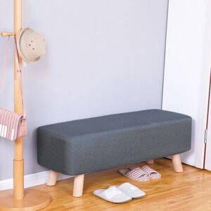 LIVINGANDHOME 81CM Linen Ottoman Footstool Wooden Legs, Grey LIVINGANDHOME 81CM Linen Ottoman Footstool Wooden Legs, Grey