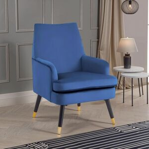 FWStyle Loretta Midnight Blue Velvet Accent Padded Armchair - Luxury Upholstered Lounge Chair with Gold-Tipped Black Legs - Modern Statement Chair FWStyle Loretta Midnight Blue Velvet Accent Padded Armchair - Luxury Upholstered Lounge Chair with Gold-Tipped Black Legs - Modern Statement Chair