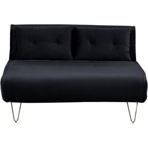 Beliani Velvet Sofa Bed Black 2-Seater Glamour Style - Sofa Bed Beliani Velvet Sofa Bed Black 2-Seater Glamour Style - Sofa Bed