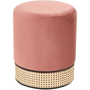 Beliani Pouffe Pink Velvet Rattan Accent Stool - Pouffe Beliani Pouffe Pink Velvet Rattan Accent Stool - Pouffe