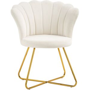 Homcom - Accent Chair, Velvet Armchair with Lotus Backrest, Steel Legs, Cream Homcom - Accent Chair, Velvet Armchair with Lotus Backrest, Steel Legs, Cream