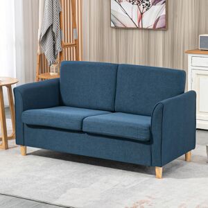 HOMCOM Double Seat Sofa Linen Upholstery Loveseat Couch w/ Armrests Blue HOMCOM Double Seat Sofa Linen Upholstery Loveseat Couch w/ Armrests Blue