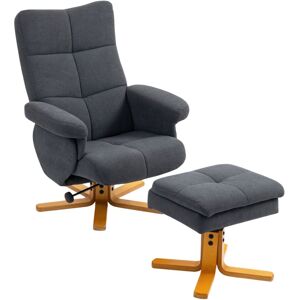 HOMCOM Linen Recliner Chair and Footstool Wooden Base Grey HOMCOM Linen Recliner Chair and Footstool Wooden Base Grey