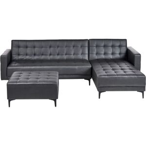 BELIANI Modular Left Hand L-Shaped Corner Sofa Bed Ottoman PU Leather Black Aberdeen BELIANI Modular Left Hand L-Shaped Corner Sofa Bed Ottoman PU Leather Black Aberdeen