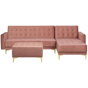 Beliani Pink Velvet Corner Sofa Bed with Ottoman - Modern L-Shaped 4 Seater Beliani Pink Velvet Corner Sofa Bed with Ottoman - Modern L-Shaped 4 Seater