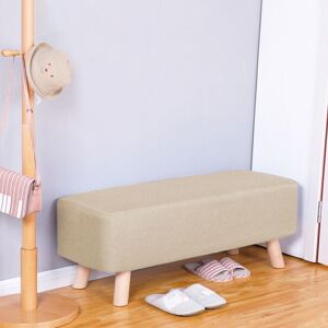 LIVINGANDHOME 81CM Linen Ottoman Footstool Wooden Legs, Beige LIVINGANDHOME 81CM Linen Ottoman Footstool Wooden Legs, Beige