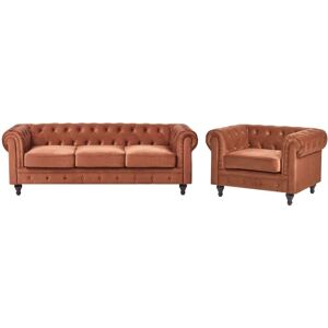 BELIANI Living Room Set 4 Seater CHESTERFIELD Velvet Golden Brown BELIANI Living Room Set 4 Seater CHESTERFIELD Velvet Golden Brown