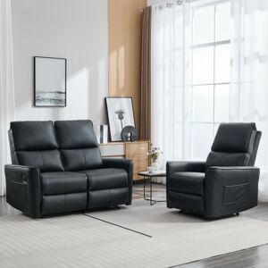 MORE4HOMES Madrid 1+2 Seater Manual Recliner Air Leather Sofa Set Black MORE4HOMES Madrid 1+2 Seater Manual Recliner Air Leather Sofa Set Black