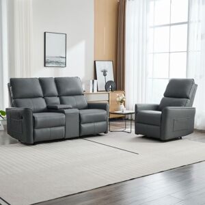 MORE4HOMES MADRID 1+2 SEATER w CONSOLE MANUAL RECLINER AIR LEATHER SOFA SET GREY MORE4HOMES MADRID 1+2 SEATER w CONSOLE MANUAL RECLINER AIR LEATHER SOFA SET GREY