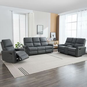 MORE4HOMES MADRID 1+2+3 SEATER w CONSOLE MANUAL RECLINER AIR LEATHER SOFA SET GREY MORE4HOMES MADRID 1+2+3 SEATER w CONSOLE MANUAL RECLINER AIR LEATHER SOFA SET GREY