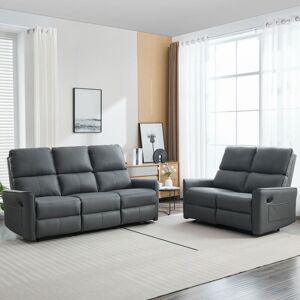 MORE4HOMES Madrid 2+3 seater manual recliner air leather sofa set grey MORE4HOMES Madrid 2+3 seater manual recliner air leather sofa set grey
