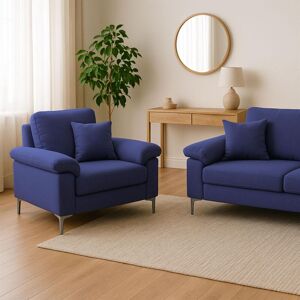 KOSY KOALA Modern Blue Sofa 2 1 Seater Set Fabric with Chrome Feet - Comfortable Couch with Cushion for Living Room, Bedroom or Office KOSY KOALA Modern Blue Sofa 2 1 Seater Set Fabric with Chrome Feet - Comfortable Couch with Cushion for Living Room, Bedroom or Office