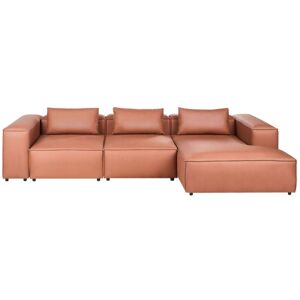 Beliani - Modern Left Hand 4 Seater Modular Faux Leather Sofa Golden Brown Brande Beliani - Modern Left Hand 4 Seater Modular Faux Leather Sofa Golden Brown Brande