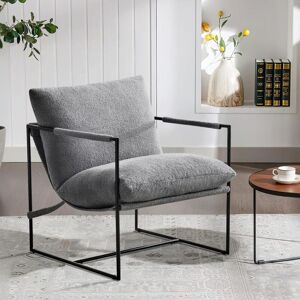 MCC DIRECT Modern Lounge Chair Accent Chair with Metal Frame and 4inch thick Boucle Fabric Ergonomic Cushions LUCA GREY MCC DIRECT Modern Lounge Chair Accent Chair with Metal Frame and 4inch thick Boucle Fabric Ergonomic Cushions LUCA GREY