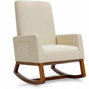 Costway - Modern Rocking Chair Upholstered Fabric Leisure Armchair with Rubber Wood Base Costway - Modern Rocking Chair Upholstered Fabric Leisure Armchair with Rubber Wood Base