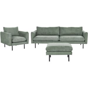 BELIANI Living Room Set 5 Seater VINTERBRO Fabric Light Green with Ottoman BELIANI Living Room Set 5 Seater VINTERBRO Fabric Light Green with Ottoman