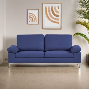 Kosy Koala - Modern Three Seater Sofa Blue Fabric with Chrome Feet - Comfortable Couch with Cushion for Living Room, Bedroom or Office Kosy Koala - Modern Three Seater Sofa Blue Fabric with Chrome Feet - Comfortable Couch with Cushion for Living Room, Bedroom or Office