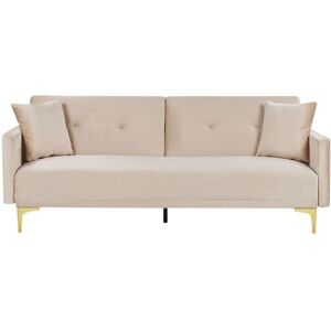 Beliani Sofa Bed Beige Velvet 3 Seater - Sofa Bed Beliani Sofa Bed Beige Velvet 3 Seater - Sofa Bed