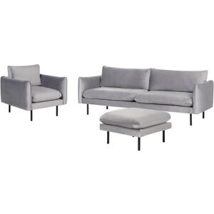 Beliani Grey Velvet Living Room Set with Ottoman - Living Room Set Beliani Grey Velvet Living Room Set with Ottoman - Living Room Set