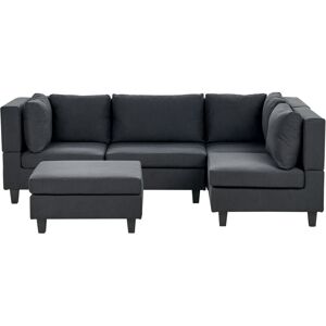 BELIANI Modular Corner Sofa 4 Seater UNSTAD Fabric Black with Ottoman Left Hand BELIANI Modular Corner Sofa 4 Seater UNSTAD Fabric Black with Ottoman Left Hand