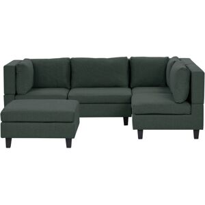 BELIANI Modular Corner Sofa 4 Seater UNSTAD Fabric Dark Green with Ottoman Left Hand BELIANI Modular Corner Sofa 4 Seater UNSTAD Fabric Dark Green with Ottoman Left Hand