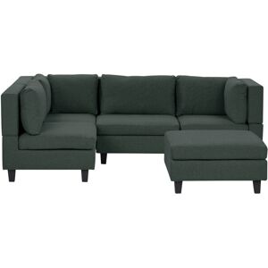 BELIANI Modular Corner Sofa 4 Seater UNSTAD Fabric Dark Green with Ottoman Right Hand BELIANI Modular Corner Sofa 4 Seater UNSTAD Fabric Dark Green with Ottoman Right Hand
