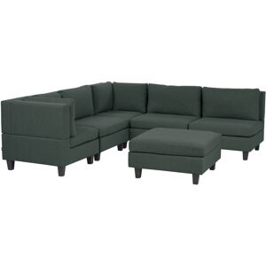 BELIANI Modular Corner Sofa 5 Seater UNSTAD Fabric Dark Green with Ottoman Right Hand BELIANI Modular Corner Sofa 5 Seater UNSTAD Fabric Dark Green with Ottoman Right Hand