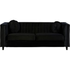 Premier Housewares - Farah 3 Seat Black Velvet Sofa Premier Housewares - Farah 3 Seat Black Velvet Sofa