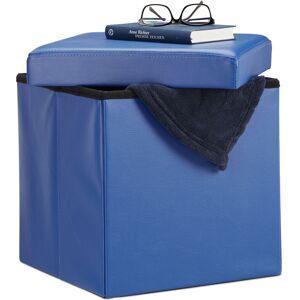Relaxdays Folding Ottoman 38 x 38 x 38 cm Sturdy Storage Chair Pouf and Footstool, Faux Leather Box, Removable Lid, Blue Relaxdays Folding Ottoman 38 x 38 x 38 cm Sturdy Storage Chair Pouf and Footstool, Faux Leather Box, Removable Lid, Blue