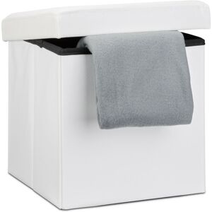 Folding Ottoman 38 x 38 x 38 cm Sturdy Storage Chair Pouffe and Footstool, Faux Leather Box, Removable Lid, White - Relaxdays Folding Ottoman 38 x 38 x 38 cm Sturdy Storage Chair Pouffe and Footstool, Faux Leather Box, Removable Lid, White - Relaxdays