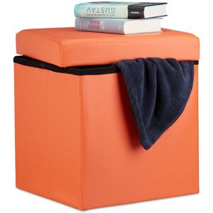 Folding Ottoman 38 x 38 x 38 cm Sturdy Storage Chair Pouffe and Footstool, Faux Leather Box, Removable Lid, Orange - Relaxdays Folding Ottoman 38 x 38 x 38 cm Sturdy Storage Chair Pouffe and Footstool, Faux Leather Box, Removable Lid, Orange - Relaxdays