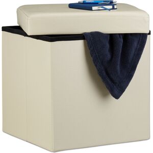 Folding Ottoman 38 x 38 x 38 cm Sturdy Storage Chair Pouffe and Footstool, Faux Leather Box, Removable Lid, Cream - Relaxdays Folding Ottoman 38 x 38 x 38 cm Sturdy Storage Chair Pouffe and Footstool, Faux Leather Box, Removable Lid, Cream - Relaxdays
