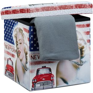 Relaxdays - Folding Seat Box Ottoman 38 cm Sturdy Seat Cube with Trendy Motifs as Practical Footrest with Cofortable Faux Leather Cover for Storage Relaxdays - Folding Seat Box Ottoman 38 cm Sturdy Seat Cube with Trendy Motifs as Practical Footrest with Cofortable Faux Leather Cover for Storage