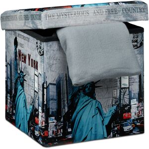 Relaxdays - Folding Seat Box Ottoman 38 cm Sturdy Seat Cube with Trendy Motifs as Practical Footrest with Cofortable Faux Leather Cover for Storage Relaxdays - Folding Seat Box Ottoman 38 cm Sturdy Seat Cube with Trendy Motifs as Practical Footrest with Cofortable Faux Leather Cover for Storage