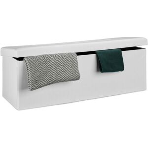 Folding Storage Bench xl, 38 x 114 x 38 cm, Foldable Ottoman Footstool, with Lid, Fabric, White - Relaxdays Folding Storage Bench xl, 38 x 114 x 38 cm, Foldable Ottoman Footstool, with Lid, Fabric, White - Relaxdays