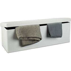 Folding Storage Ottoman xl, 38 x 114 x 38 cm Sturdy Seat with Bench, Faux Leather, with Removable Lid, White - Relaxdays Folding Storage Ottoman xl, 38 x 114 x 38 cm Sturdy Seat with Bench, Faux Leather, with Removable Lid, White - Relaxdays