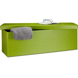 Folding Storage Ottoman xl, 38 x 114 x 38 cm Sturdy Seat with Bench, Faux Leather, with Removable Lid, Green - Relaxdays Folding Storage Ottoman xl, 38 x 114 x 38 cm Sturdy Seat with Bench, Faux Leather, with Removable Lid, Green - Relaxdays