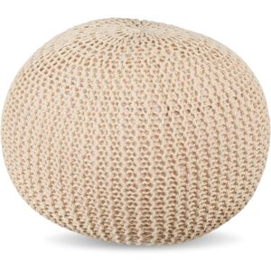 Relaxdays pouf, knitted, HxD: 33 x 46 cm, polystyrene filling, round floor cushion, boho stool, seating pouf, beige Relaxdays pouf, knitted, HxD: 33 x 46 cm, polystyrene filling, round floor cushion, boho stool, seating pouf, beige