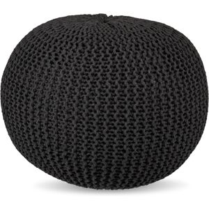 Relaxdays pouffe, knitted, HxD 33 x 46 cm, polystyrene filling, round floor cushion, boho seat, footstool, dark grey Relaxdays pouffe, knitted, HxD 33 x 46 cm, polystyrene filling, round floor cushion, boho seat, footstool, dark grey
