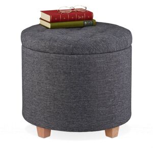 Stool with Storage Space, Padded Seating, Ottoman, Footrest for Living Room, Linen Look, HxØ: 41x44 cm, Grey - Relaxdays Stool with Storage Space, Padded Seating, Ottoman, Footrest for Living Room, Linen Look, HxØ: 41x44 cm, Grey - Relaxdays