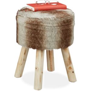 Ottoman, Decorative Faux Fur, Soft Round Seat Stool, Wooden Legs, Country Style, HxØ: 42 x 33 cm, Grey/Brown - Relaxdays Ottoman, Decorative Faux Fur, Soft Round Seat Stool, Wooden Legs, Country Style, HxØ: 42 x 33 cm, Grey/Brown - Relaxdays