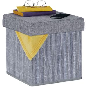 Relaxdays Stool with Storage Compartment, Padded, Folding, Bamboo & Fabric, HxWxD: 36 x 35 x 35 cm, Sofa Footstool, Grey Relaxdays Stool with Storage Compartment, Padded, Folding, Bamboo & Fabric, HxWxD: 36 x 35 x 35 cm, Sofa Footstool, Grey