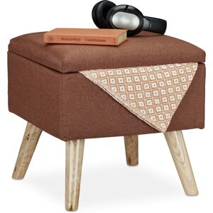 Storage Ottoman, Faux Linen Cover, Padded, Wooden Legs, Lidded Seat, hwd 40x40x40 cm, Brown - Relaxdays Storage Ottoman, Faux Linen Cover, Padded, Wooden Legs, Lidded Seat, hwd 40x40x40 cm, Brown - Relaxdays