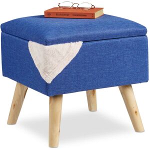Storage Ottoman, Faux Linen Cover, Padded, Wooden Legs, Lidded Seat, hwd 40x40x40 cm, Blue - Relaxdays Storage Ottoman, Faux Linen Cover, Padded, Wooden Legs, Lidded Seat, hwd 40x40x40 cm, Blue - Relaxdays