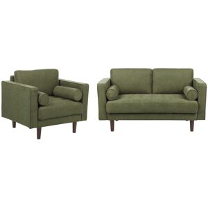 Beliani Sofa Set - Green Fabric Upholstered 2 Seater with Armchair - Living Room Beliani Sofa Set - Green Fabric Upholstered 2 Seater with Armchair - Living Room