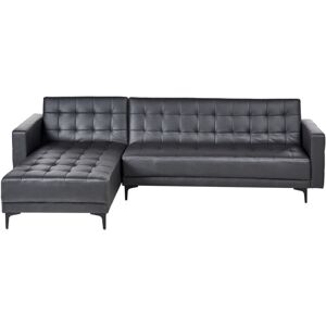 BELIANI Modular Right Hand L-Shaped Corner Sofa Bed Black PU Leather Tufted Aberdeen BELIANI Modular Right Hand L-Shaped Corner Sofa Bed Black PU Leather Tufted Aberdeen