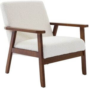 SWEEEK Scandi-style armchair in boucle fabric & walnut-stained wood frame, Isak boucle, Off-White Boucle, 64x69.5x73 cm SWEEEK Scandi-style armchair in boucle fabric & walnut-stained wood frame, Isak boucle, Off-White Boucle, 64x69.5x73 cm